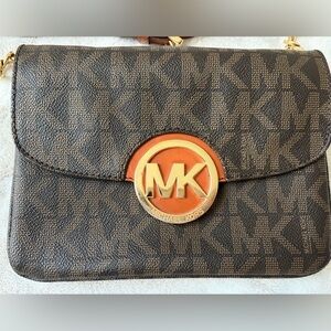 Michael Kors Gold Logo on Brown Leather